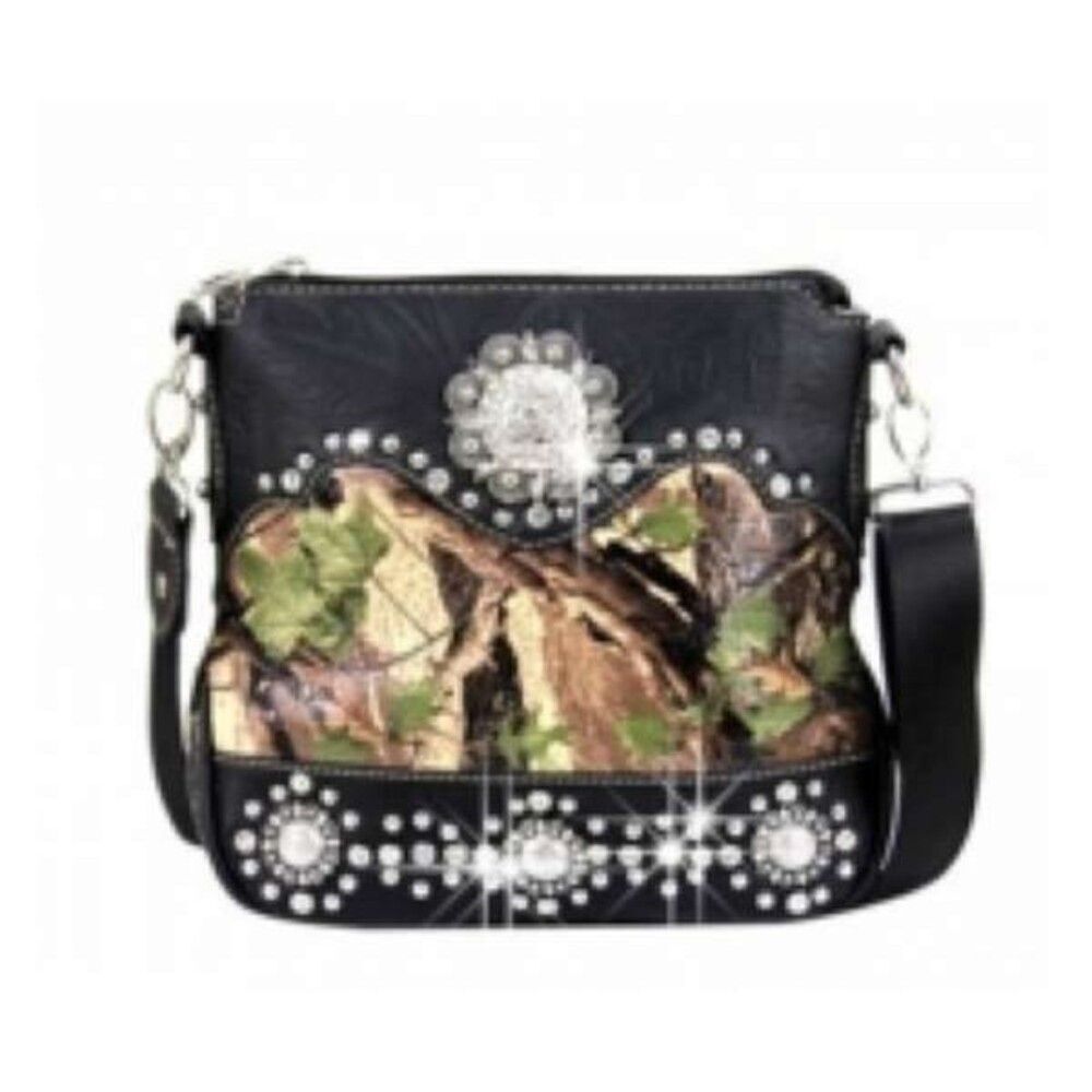 Western Tooled Laser Cut Rhinestone Concho Buckle Messenger Bag Purse